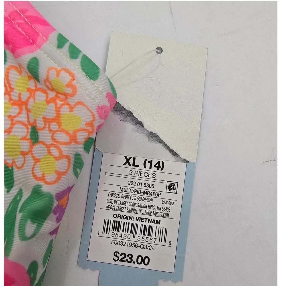 Cat & Jack Girls Floral One Piece Swimsuit Size L 10/12 UPF 50+ Pink Yellow NWT